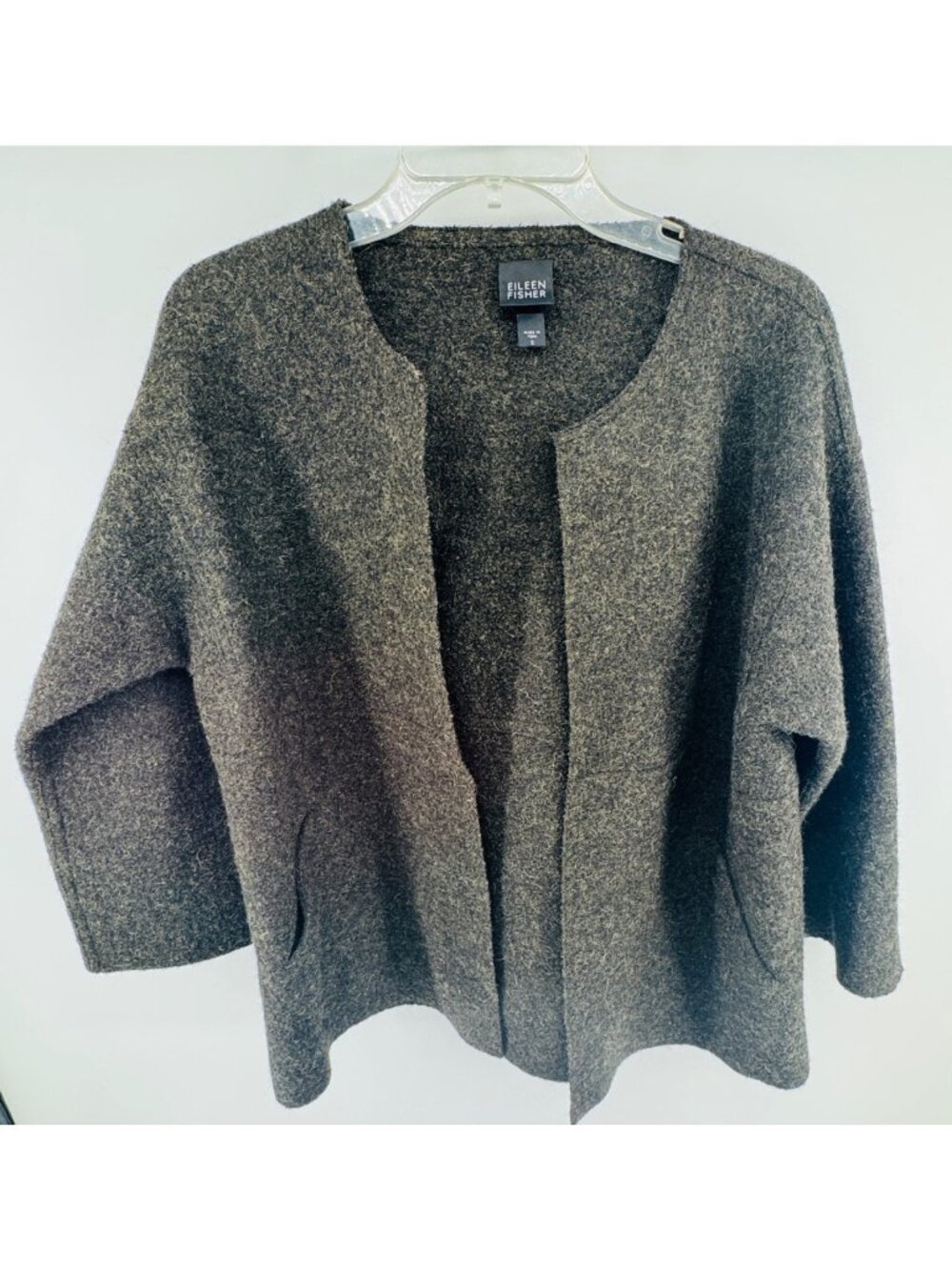 Eileen Fisher Alpaca Wool Jacket 60% Alpaca 40% Wool Open Front S Small Olive